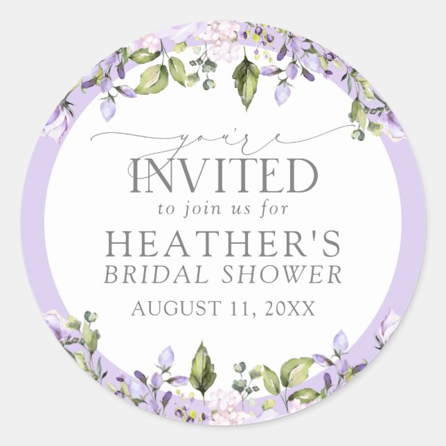Sticker Rond Elégante Lavande Lille Aquarelle Florale Douche (Devant)