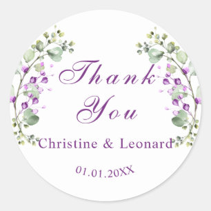 Sticker Rond Élégante Lavander Fleurs Mariage Merci