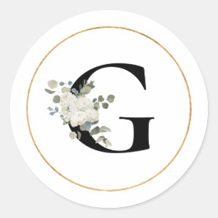 Sticker Rond Élégante lettre blanche monographie florale G su