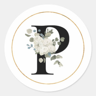 Sticker Rond Élégante lettre de monogramme floral blanc P sur