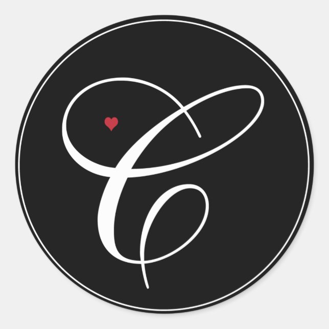 Sticker Rond Élégante lettre Monogramme C avec coeur (Devant)