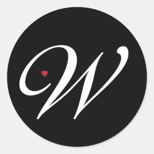 Sticker Rond Élégante lettre Monogramme W avec coeur