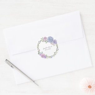 Sticker Rond Elégante Lilac Dusty Blue Watercolor Mariage Flora