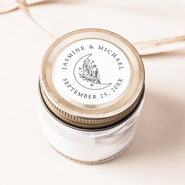 Sticker Rond Élégante Lune Botanique et Étoiles Mariage Faveur (Créateur téléchargé)