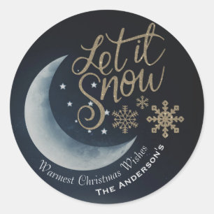 Sticker Rond Élégante Lune et étoiles laissez-le neiger Noël so