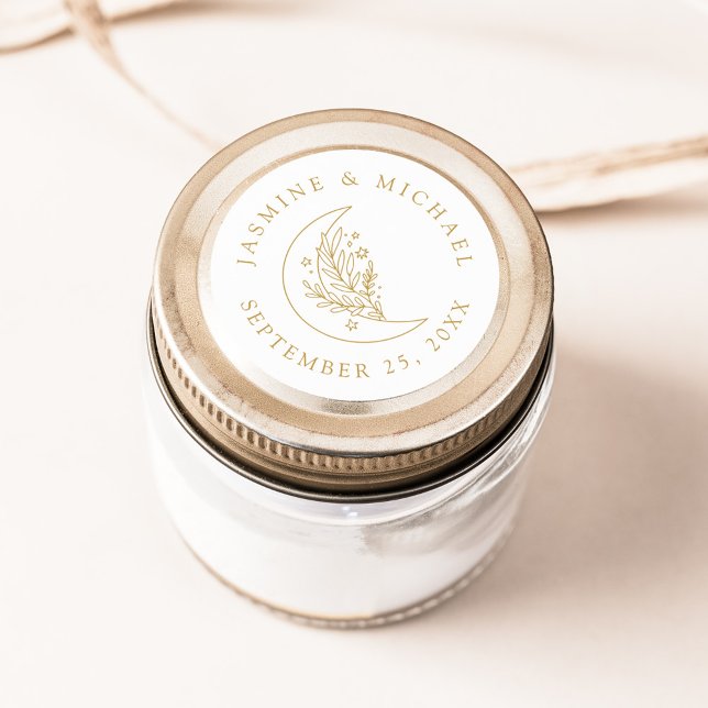 Sticker Rond Élégante Lune et étoiles Mariage Or Faveur (Créateur téléchargé)