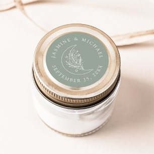 Sticker Rond Élégante Lune et étoiles Sage Green Wedding Favori
