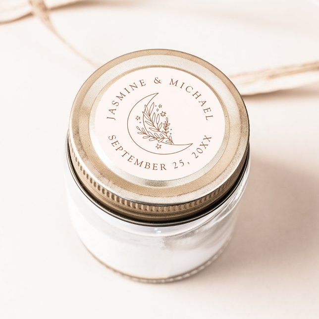 Sticker Rond Élégante Lune et Étoiles Terracotta Mariage Favori (Créateur téléchargé)