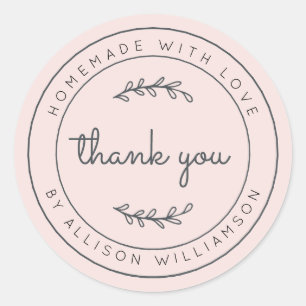 Sticker Rond Elégante Maison Faite Avec Amour Pastel Merci Rose