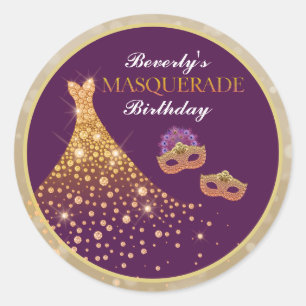Sticker Rond Elégante Mascarade d'anniversaire de Glam