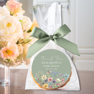 Sticker Rond Elégante Merci de Fête des mariées Floral Vert Sag