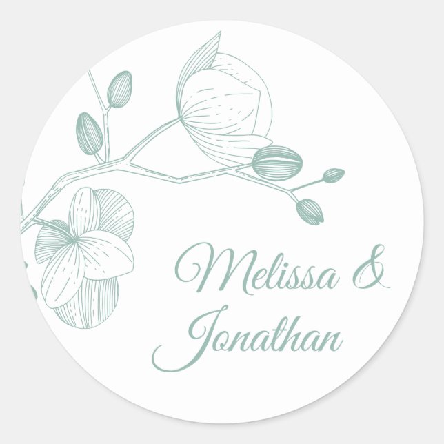 Sticker Rond Elégante orchidée romantique moderne mariage (Devant)