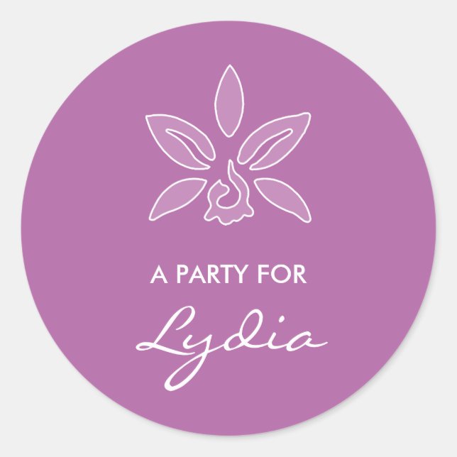 Sticker Rond Elégante Orchidée Simple Gras Fleur pourpre Avec N (Devant)