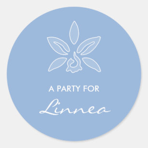 Sticker Rond Elégante Orchidée Simple Poudre Fleur Bleue Avec N