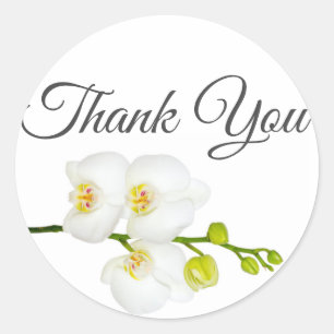 Sticker Rond Elégante Orchidées Blanches Initiales et Date