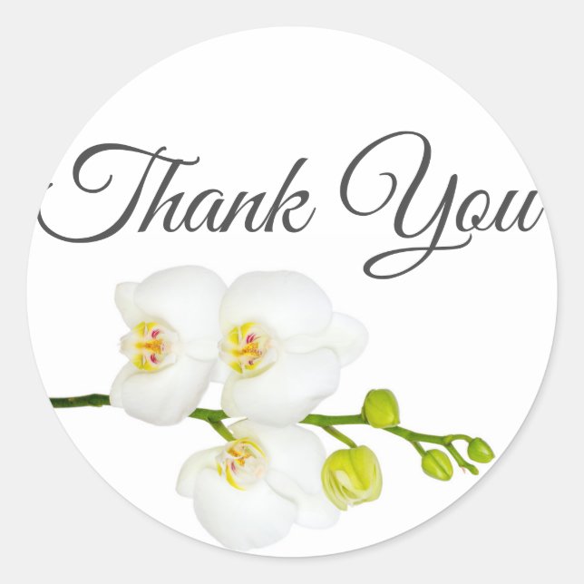 Sticker Rond Elégante Orchidées Blanches Initiales et Date (Devant)