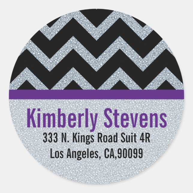 Sticker Rond Elégante Parties scintillant blanche noir Chevron  (Devant)