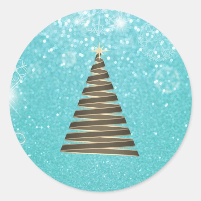 Sticker Rond Elégante Parties scintillant Bleu sapin de Noël (Devant)