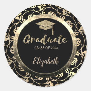 Sticker Rond Elégante Parties scintillant Casquette Gold Grad, 