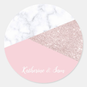 Sticker Rond Elégante parties scintillant en or rose blanc marb