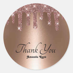 Sticker Rond Elégante Parties scintillant Merci Rose Gold Faux 