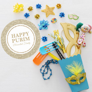 Sticker Rond Elégante Parties scintillant Or Juive Fête Joyeux 