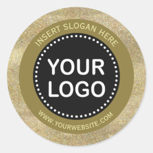 Sticker Rond Élégante Parties scintillant Or Monogramme noir Vo