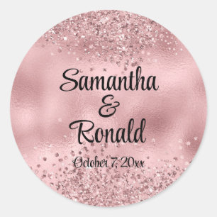 Sticker Rond Elégante Parties scintillant rose Faux et Mariage