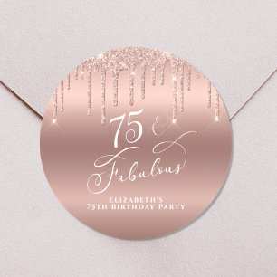 Sticker Rond Elégante Parties scintillant Rose Gold 75e fête d'