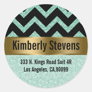 Sticker Rond Elégante Parties scintillant verte noir Chevron or