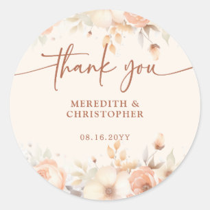 Sticker Rond Elégante Pêche Florale Merci Mariage Faveur