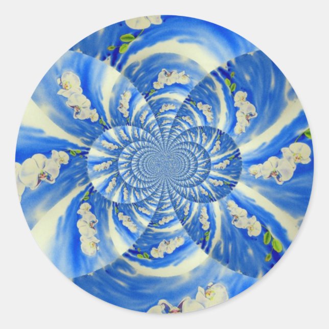 Sticker Rond Elégante peinture à l'aquarelle d'orchidée blanche (Devant)