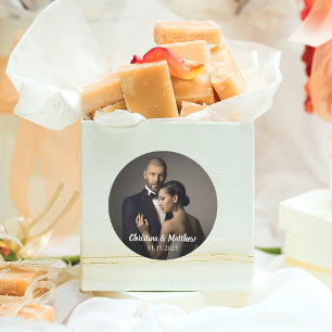 Sticker Rond Élégante Photo Personnalisée et Date de Mariage