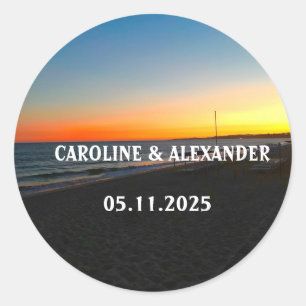 Sticker Rond Elégante plage tropicale de Sunset Ocean Summer Oc