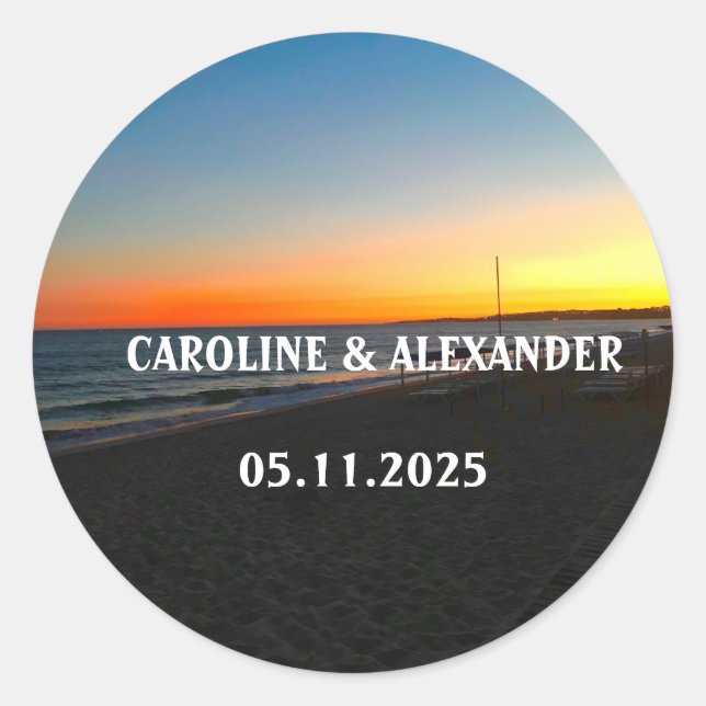 Sticker Rond Elégante plage tropicale de Sunset Ocean Summer Oc (Devant)