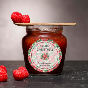 Sticker Rond Elégante Poinsettias Rouge Joyeux Noël