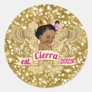 Sticker Rond Elégante princesse africaine rose Parties scintill