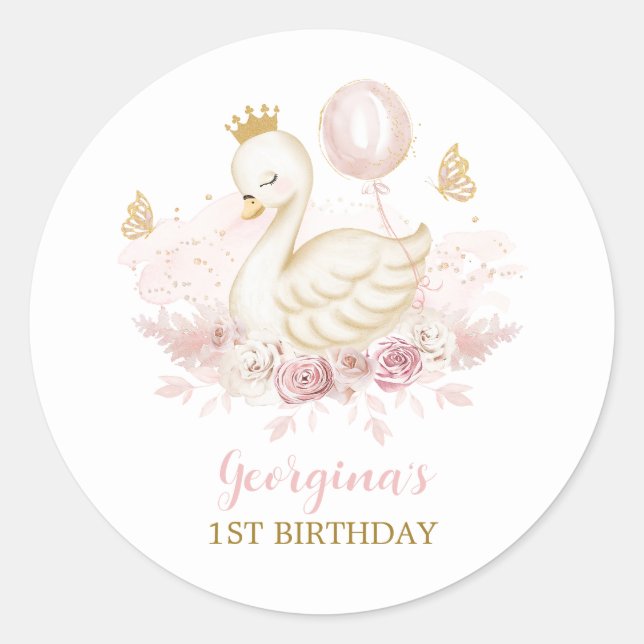 Sticker Rond Elégante princesse de cygne avec ballons et papill (Devant)