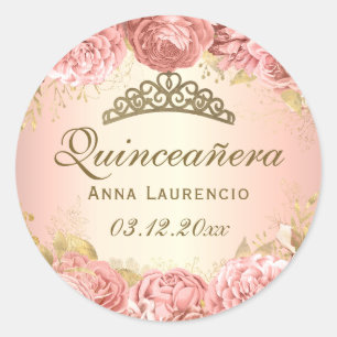 Sticker Rond Elégante Quinceanera Rose rose pâle