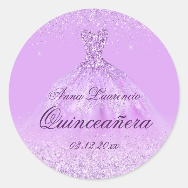 Sticker Rond Elégante Quinceanera violet clair 15e anniversaire (Devant)