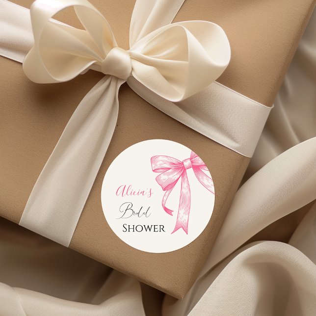 Sticker Rond Élégante rétro coquette rose noeud papillon shower (Créateur téléchargé)