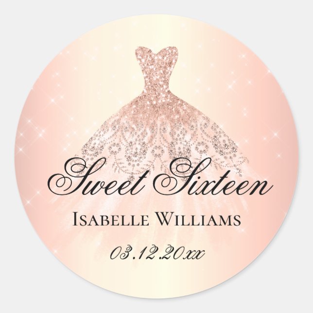 Sticker Rond Élégante Rose Gold Sweet 16 (Devant)