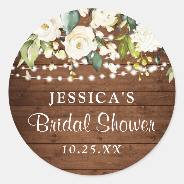 Sticker Rond Elégante Roses Blanches Dentelle Fête des mariées  (Devant)