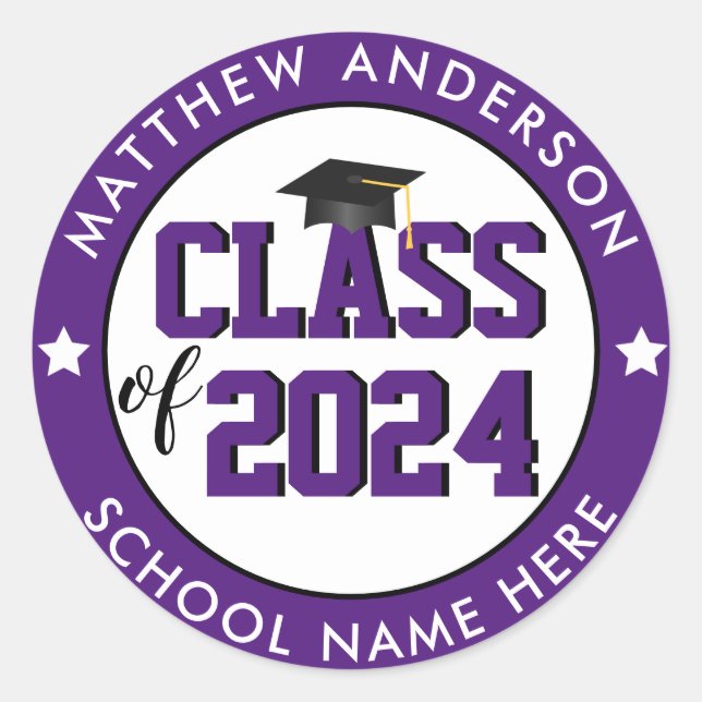 Sticker Rond Élégante Royal Purple Classe de 2023 Graduation (Devant)
