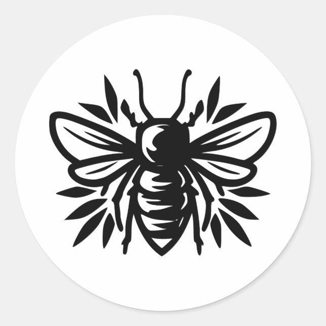 Sticker Rond Elégante silhouette d'abeille en BW (Devant)