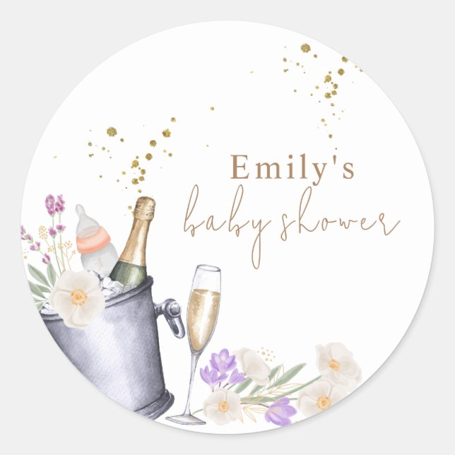 Sticker Rond Elégante Sip & Voir Champagne Baby shower bouteill (Devant)