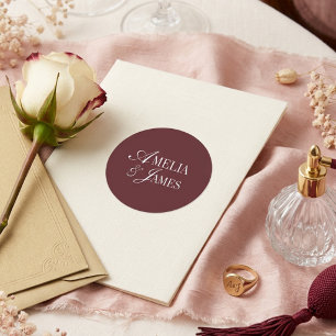 Sticker Rond Élégante Suite de Mariage Minimaliste Cabernet Bou