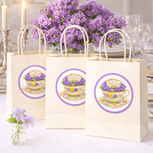 Sticker Rond Élégante tasse de thé pour la fête des Mères & Vio