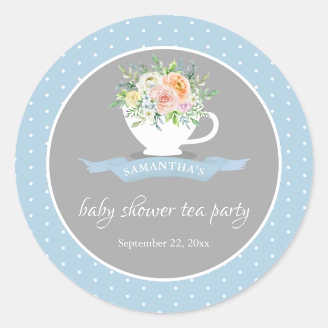 Sticker Rond Elégante Teacup Floral Teacup Baby shower Tea Part (Devant)