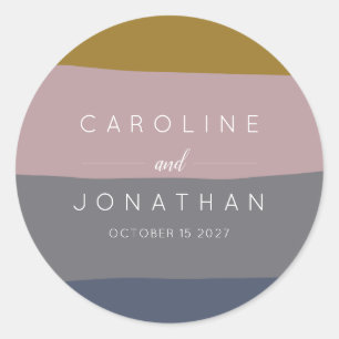 Sticker Rond Elégante Terre Mauve Bleu Stripes Mariage Personna